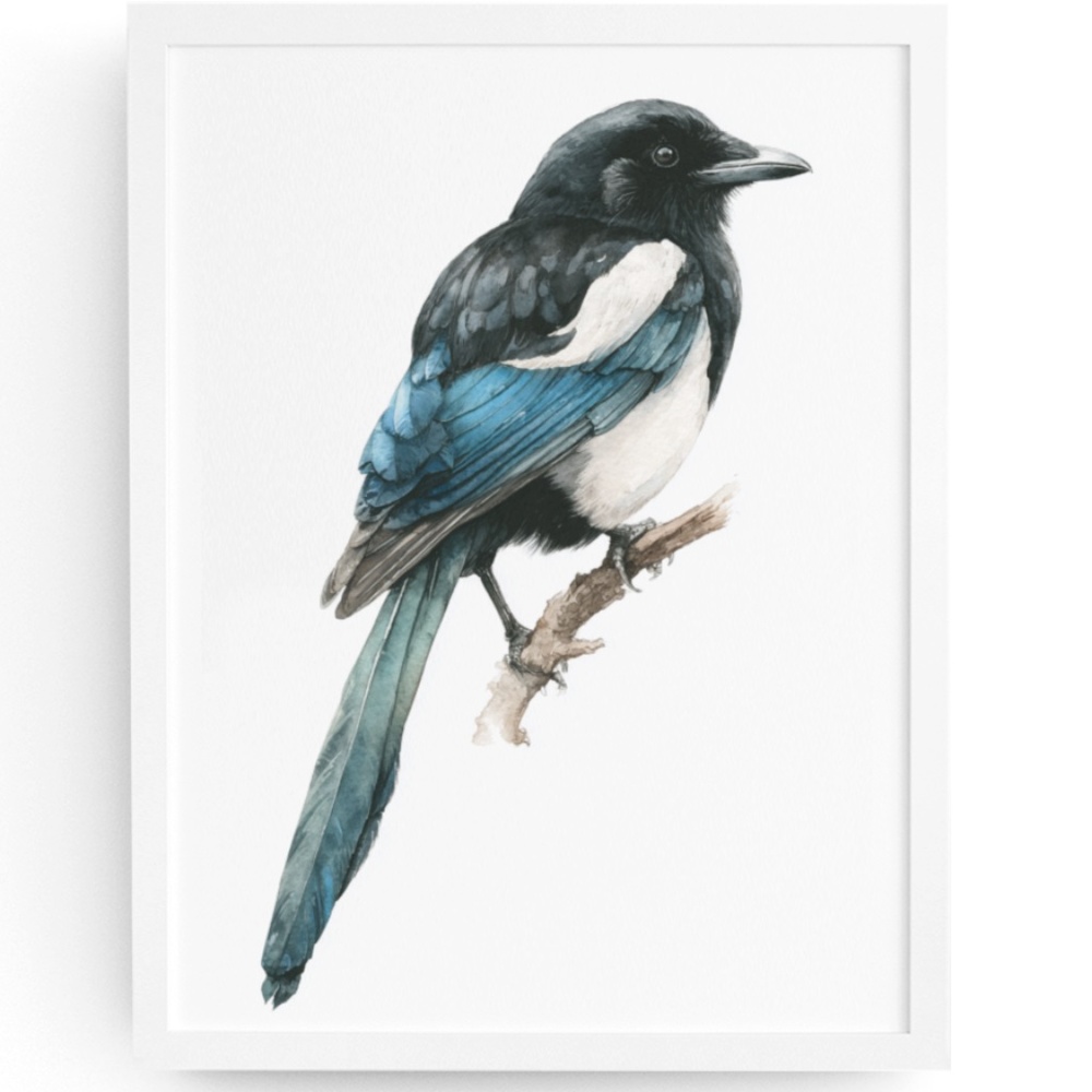 Watercolor Magpie Bird Wall Art Print, Unframed - Elegant Nature-Inspired Decor